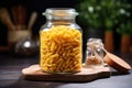 macaroni pasta in a glass jar on shelf