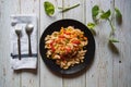 Macaroni pasta with meat and vegetables Royalty Free Stock Photo
