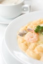 Macaroni pasta prawns carbonara