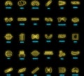 Macaroni pasta spaghetti icons set vector neon