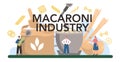 Macaroni production industry typographic header. Italian semi-processed Royalty Free Stock Photo