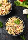 Macaroni Salad with red bell pepper, onion, celery, gherkins and mayonnaise dressing Royalty Free Stock Photo