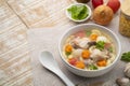 Macaroni Soup with drumette chicken ,tomato ,carrots and onion Royalty Free Stock Photo