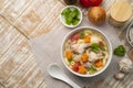 Macaroni Soup with drumette chicken ,tomato ,carrots and onion Royalty Free Stock Photo