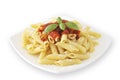 Macaroni with tomato sauce and basil Royalty Free Stock Photo
