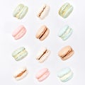 Macarons, top view flat lay, fly falling macaroon Royalty Free Stock Photo