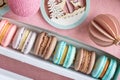 Macarons with cream in a festive open box. Royalty Free Stock Photo