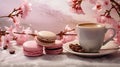 macarons dessert with vintage pastel tones. close up. Small French cakes. Culinary and cooking concept