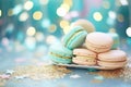 macarons with edible glitter, twinkling lights