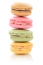 Macarons macaroons cookies stack dessert from France isolated