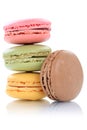 Macarons macaroons cookies stack dessert from France isolated
