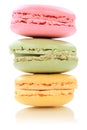 Macarons macaroons cookies stack from France isolated