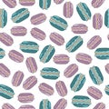 Macarons seamless pattern. Colorful cartoon illustration on white background.