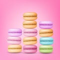 Macarons Set Vector. Colourful Sweet French Macaroons On Pink Background Illustration.