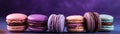 Macarons Standing On Gradient White Purple Background Wide Panoramic. Generative AI Royalty Free Stock Photo