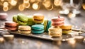 macarons - is a sweet meringue-based confection made with egg white, icing sugar, granulated sugar, almond mea