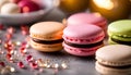 macarons - is a sweet meringue-based confection made with egg white, icing sugar, granulated sugar, almond mea