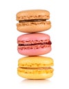 Macarons. Three classic french macaroons stacked isolated