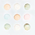 Macarons, top view flat lay, fly falling macaroon Royalty Free Stock Photo