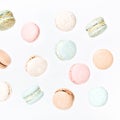 Macarons, top view flat lay, fly falling macaroon Royalty Free Stock Photo