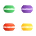 Macaroon cookie icons set cartoon vector. Colorful dessert