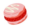 Macaroon with strawberry jam flat illustration Sweet dessert