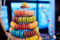 Macaroon tower with different flavors Royalty Free Stock Photo