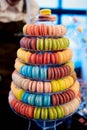 Macaroon tower with different flavors Royalty Free Stock Photo