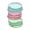 Macaroons of blue, red and green delicate colors, vector illustration.