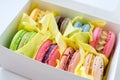 Macaroons in a cardboard gift box