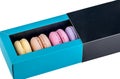 Macaroons in gift box front view