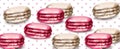 Macaroons retro background Vector watercolor. Banner template sweet french decors Royalty Free Stock Photo