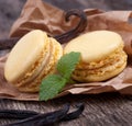 Macaroons with vanilla beans Royalty Free Stock Photo
