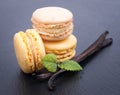 Macaroons with vanilla beans Royalty Free Stock Photo