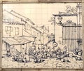 Colonial Macau Antique Azulejo George Chinnery Sketch Figures Delft Drawing Portuguese Blue White Macao Vintage Treasure Mural Art