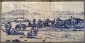 Outdoor Colonial Macau Delft Mural Antique Azulejos George Chinnery Sketch Fishermen Delft Portuguese Macao Vintage Treasure Royalty Free Stock Photo