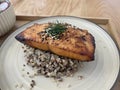 Macau Cafe Seafood Fish Lunch Special Japanese Rice Cha Grilled Salmon Quinoa Ochazuke Vitamins Omega 3 Nutrients Royalty Free Stock Photo
