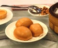 Macau Cantonese Cuisine Fried Flour Bun Bread Dish Soy Sauce Snack Dish Dim Sum Restaurant Chinese Food Royalty Free Stock Photo