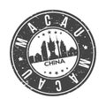 Macau China Asia Stamp Logo Icon Symbol Design Skyline City Seal.