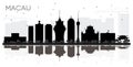 Macau China City Skyline Black and White Silhouette with Reflect Royalty Free Stock Photo