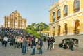 Crowd of people at the Ruins of Saint Paul - one of the most popular places among tourists in Macao, China Royalty Free Stock Photo