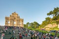 Crowd of people at the Ruins of Saint Paul - one of the most popular places among tourists in Macao, China Royalty Free Stock Photo