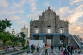 Tourists in the popular landmarks of Macau - Ruins of Saint Paul`s Church