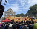 Macau Chinese New Year Ruins of St Paul Dragon Dance Giant Dragons Parade Celebration CNY Senado Square Blue Sky Tourist Crowds