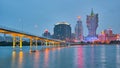 Macau city with Nam Van Lake at twilight in China Royalty Free Stock Photo