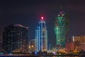 Macau cityscape at night, all hotel and tower are colorful lighten up with night sky, Macau, China Royalty Free Stock Photo