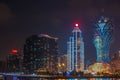 Macau cityscape at night, all hotel and tower are colorful lighten up with night sky, Macau, China Royalty Free Stock Photo