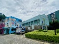 Macau Colorful Buidling Structure Old Taipa Village Exterior Painting Mural Architecture Seng Pan Coffee Roaster Barista Cafe