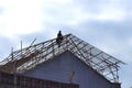 Macau Construction Industry Bamboo Scaffold Structure Building Roof RooftopWorker Builder Macao Rigger Work at Height