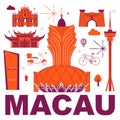 Macau culture travel set Royalty Free Stock Photo